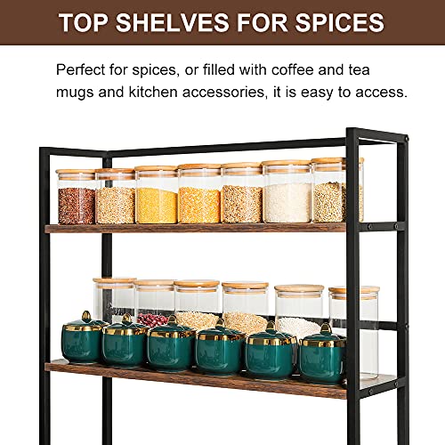 Iwell Kitchen 6-Tier Baker's Rack, Microwave Stand, Coffee Bar Cabinet With Wine Rack, Utility Storage Shelf For Living Room, Dining Room, Vintage Brown #TOP4