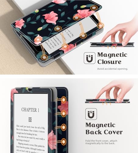 Image of MoKo Case for 7 inch /6.8 inch Kindle Paperwhite(12th /11th Gen-2024 /2021) and Kindle Paperwhite Signature Edition,Slim PU Shell Cover Case with Auto-Wake /Sleep for Kindle Paperwhite 2024, Black & Pink