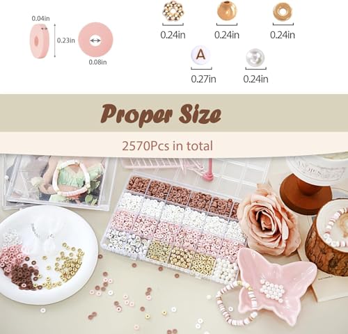 Image of Hudux Clay Beads for Bracelet Making Kit, Heishi Bead for Jewelry Making, Friendship Bracelet Kit, Spacer Beads for Adult Necklace Earring DIY (Brown)