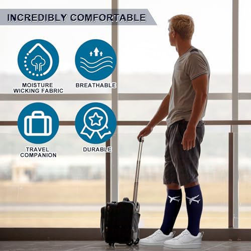 2 Pairs Travel Compression Socks for Men Women 15-25 Mmhg Graduated Knee High Compression Socks for Travel and Flight3