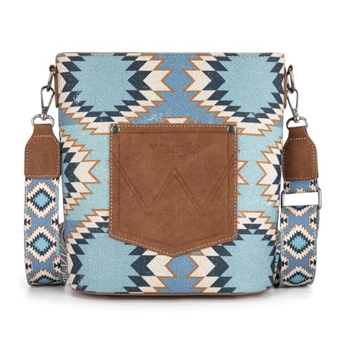 Image of Wrangler Aztec Crossbody Bags for Women Southwestern Print Canvas Shoulder Purse with Distressed Look and Adjustable Strap