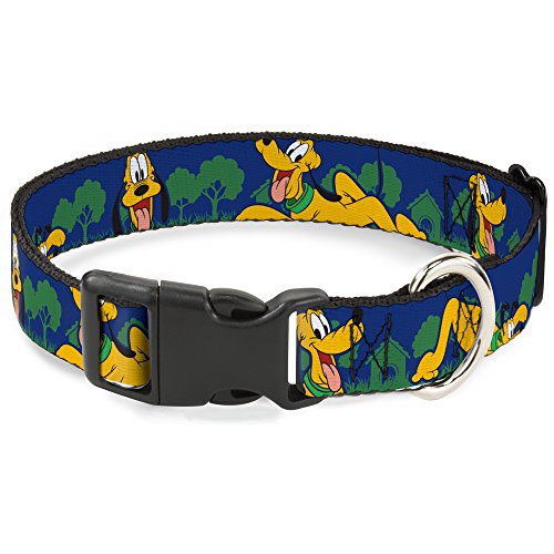 Buckle-Down Pluto - Collare con Clip in plastica a 4 Posizioni/Orizzontale, Blu/Verde, 2,5 cm, vestibilità Larga, Collo 38-66 cm, Taglia L