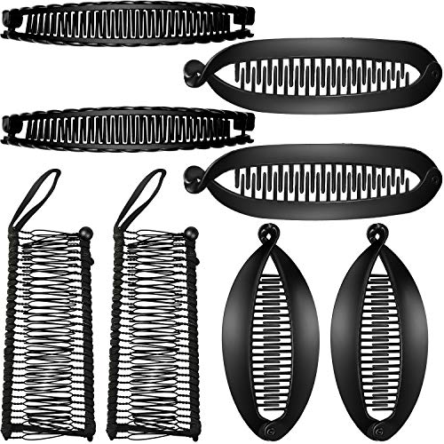 8 Pieces Banana Hair Clips Clincher Combs Large Vintage Banana Clips Comb Tool Multipurpose Hair Comb Double Combs Clip Claws for Women Girls Thick Curly Hair, 4 Styles (Black)