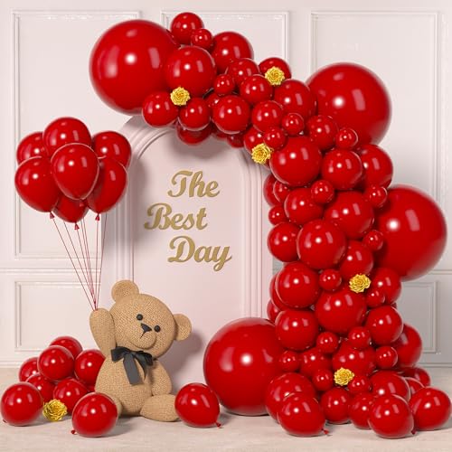 Image of 145pcs Red Balloons Arch Kit Different Sizes of 18 12 10 5 Inch Dark Red Balloons Garland Arch Kit for Birthday Wedding Anniversary Cherry Casino Movie Valentine's Day Christmas Party Decorations