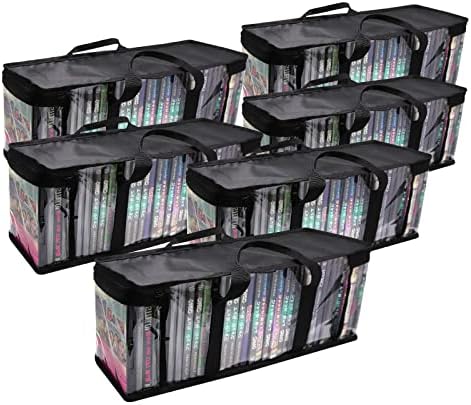 DABLUE 6 Set of DVD Storage Bag Case Holders VHS Storage Bags Holds 180 DVD BluRay PS4 Video Games for Media Storage Organization