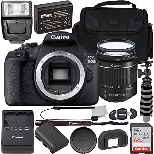 Canon EOS 2000D with EFS 1855mm III Lens with Starter Accessory Bundle Includes SanDisk Ultra 64GB SDXC, Dig CN2000D1855IIIGFB3 CN2000D1855IIIGFB3 (Renewed)