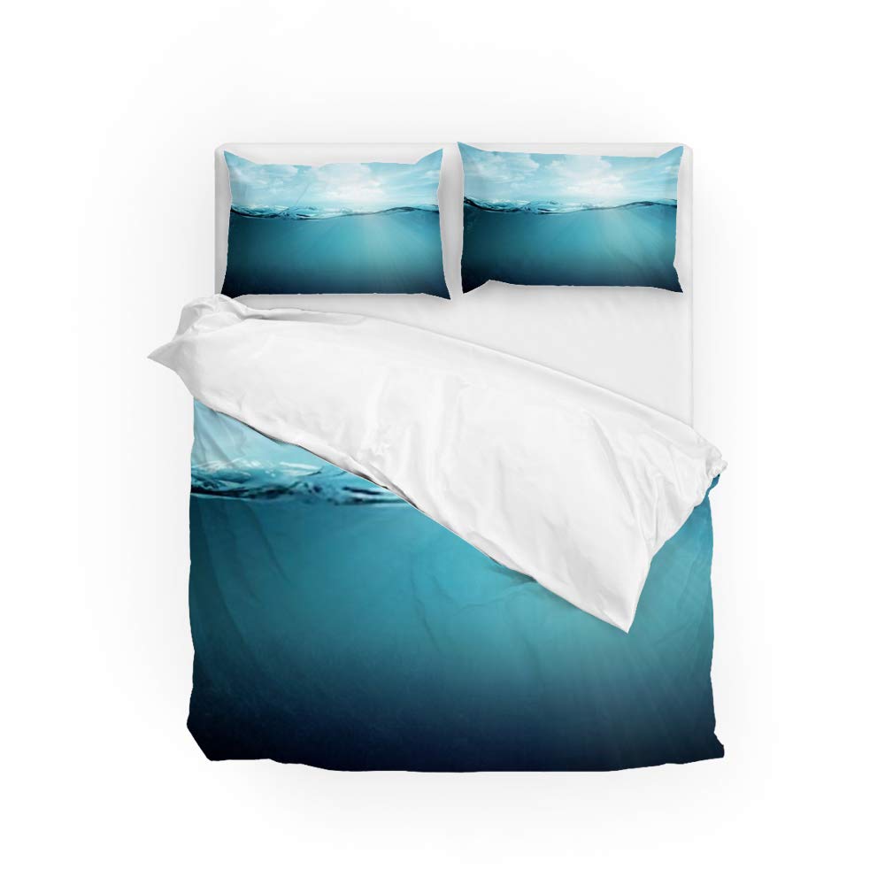 Housse de couette microfibre anti-plis lit Long Twin parure bleu ciel blanche