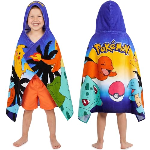 Get Trend Pokemon Poncho Toalla Niño Capucha 125x75 cm, 100% Algodón, Toalla Baño Infantil con Capucha, Poncho Niño para Piscina Playa y Verano, Idea de Regalo Niños (Multi Pokemon)