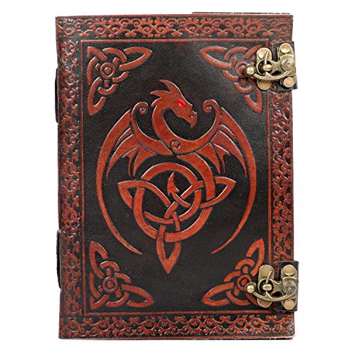 OVERDOSE Double Dragon with Lock Journal - Diario antiguo hecho a mano para viajes de oficina Diario de cuero hombres mujeres | Cuaderno de bocetos | Cuaderno Diario - 6x8 pulgadas | 15x20cm Cover