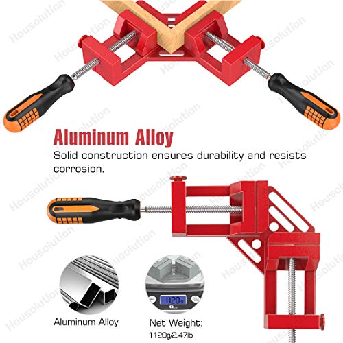 Housolution Right Angle Clamp, Double Handle 90°Corner Clamp, Aluminum Alloy Right Angle Clip Clamp Tool Woodworking Photo Frame Vise Holder With Adjustable Swing Jaw - Red #TOP1