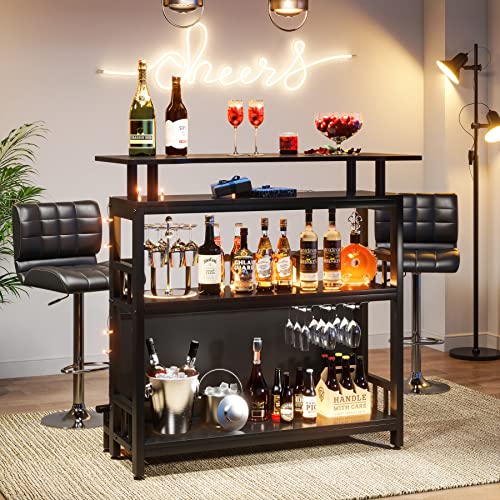 Tribesigns Bar Unit for Home Liquor, Black Entertainment Bar Upholstered Bar Table with Storage and Metal Front Footrest for Home, Balcony - Image 4