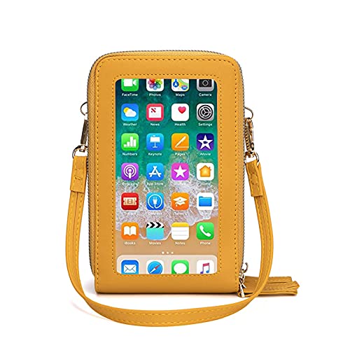 Image of myfriday women Small Crossbody Sling Bag Hand Clutch Shoulder Bags Cell Phone Holder Card Pocket Wallet Purse for Girls | 6 card slots, multi-pocket zipper layout and soft synthetic leather keep phone, lipstick, coins and keys ready outdoors