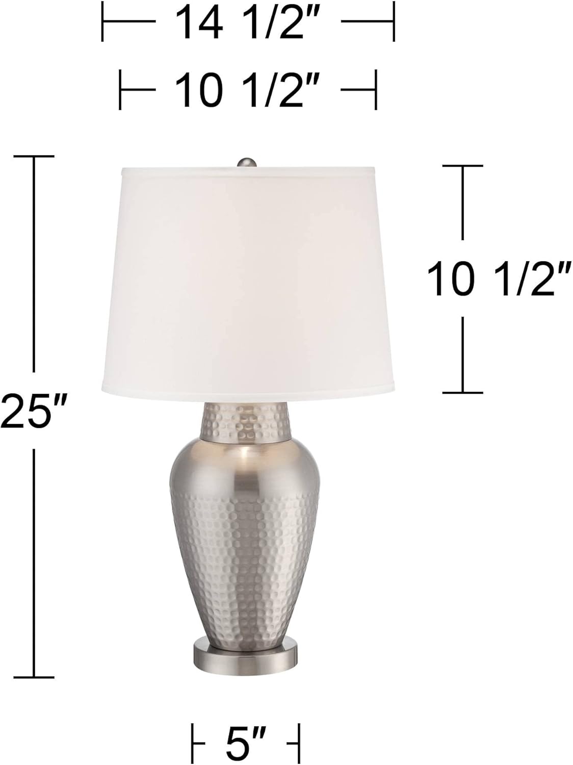 360 Lighting Rupert Modern Table Lamp 25" High Brushed Nickel Metal Hammered Vase White Linen Tapered Drum Shade for Bedroom Living Room House Home Bedside Nightstand Office Kids Family
