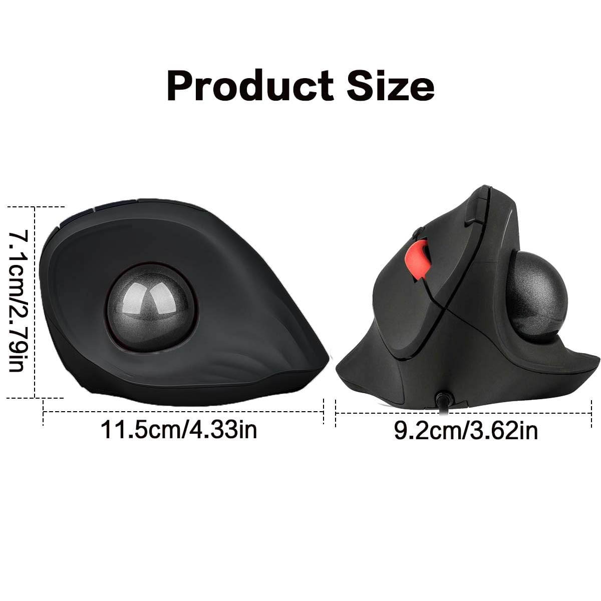 JOMAA Souris trackball filaire - Design ergonomique avec 6 boutons et commutateur CPI (400/800/1200/1600 CPI) - Affichage LED rouge - Taux de requête 250 Hz - Pour PC, ordinateur portable, ordinateur