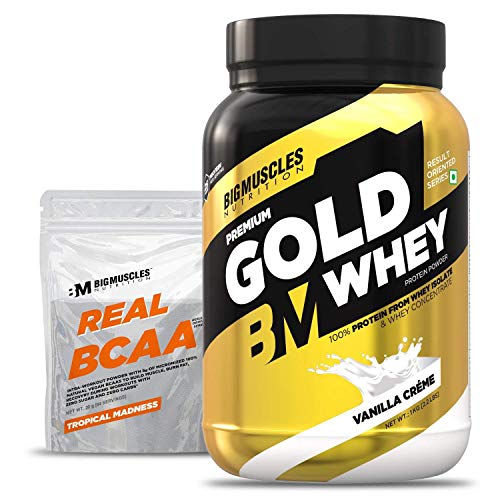 Image of Bigmuscles Nutrition Premium Gold Whey 2kg [Belgian Chocolate] with Free T-Shirt and Bigmuscles Nutrition Premium Gold Whey 1Kg [Vanilla Creme]
