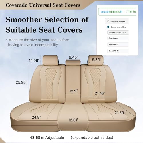 Image of Coverado Automotive Seat Covers,Back Car Seat Cover,Rear Seat Cover,3-Pieces Luxury Car Seat Cushion,Beige Seat Cover Seat Protector Universal