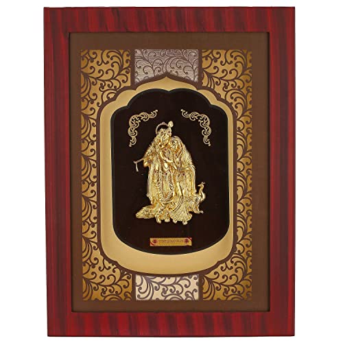 Image of Pk & Pk Jewellers Lord Radha Krishna with Peacock Oblong Photo Frame | 24KT Pure Gold | Elite Collection | Medium-Large Size (For Premium Gift, Temple, Home Decor, Wall Decoration)