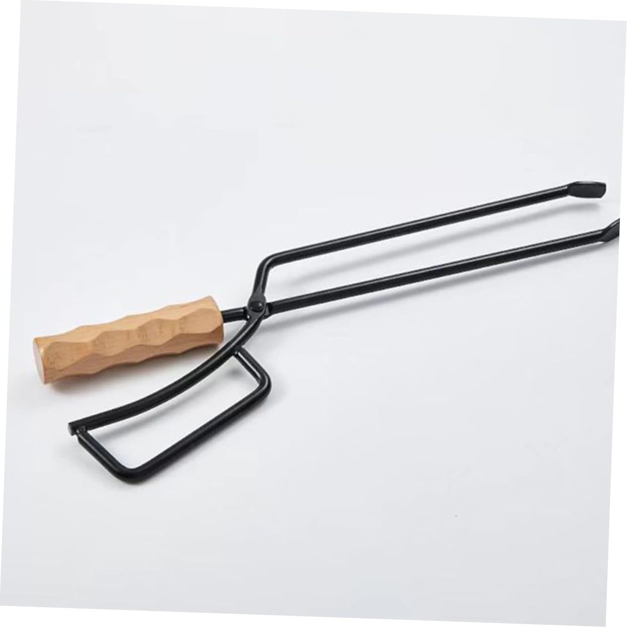 Pinza per Falò Manico in Legno, Accessorio per Barbecue da Campeggio, Pinza Allungata e Resistente per Legna e Carbonella, Utensile Multiuso per Bracieri e Fuochi All’aperto,
