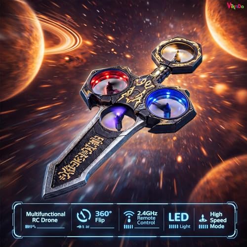 Image of VikriDA Double-Sided Spinning Anime Katana Sword Drone Toy with 1 Powerful Battery, RGB LED Light Spin Sword-Edge Lightsaber for Kids & Adults