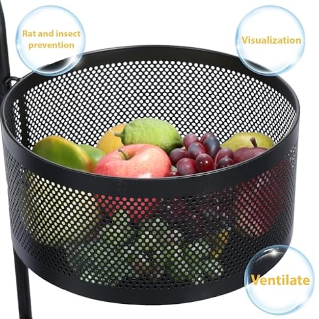 Honrane Rotating Storage Rack for Kitchen, 4 Tier Fruit and Vegetable Kitchen Storage Cart, Large Storage Rack with 360 Degree Wheels, Metal Wire Basket with Top Lid for Living Room, Office-5Lbd9MNY