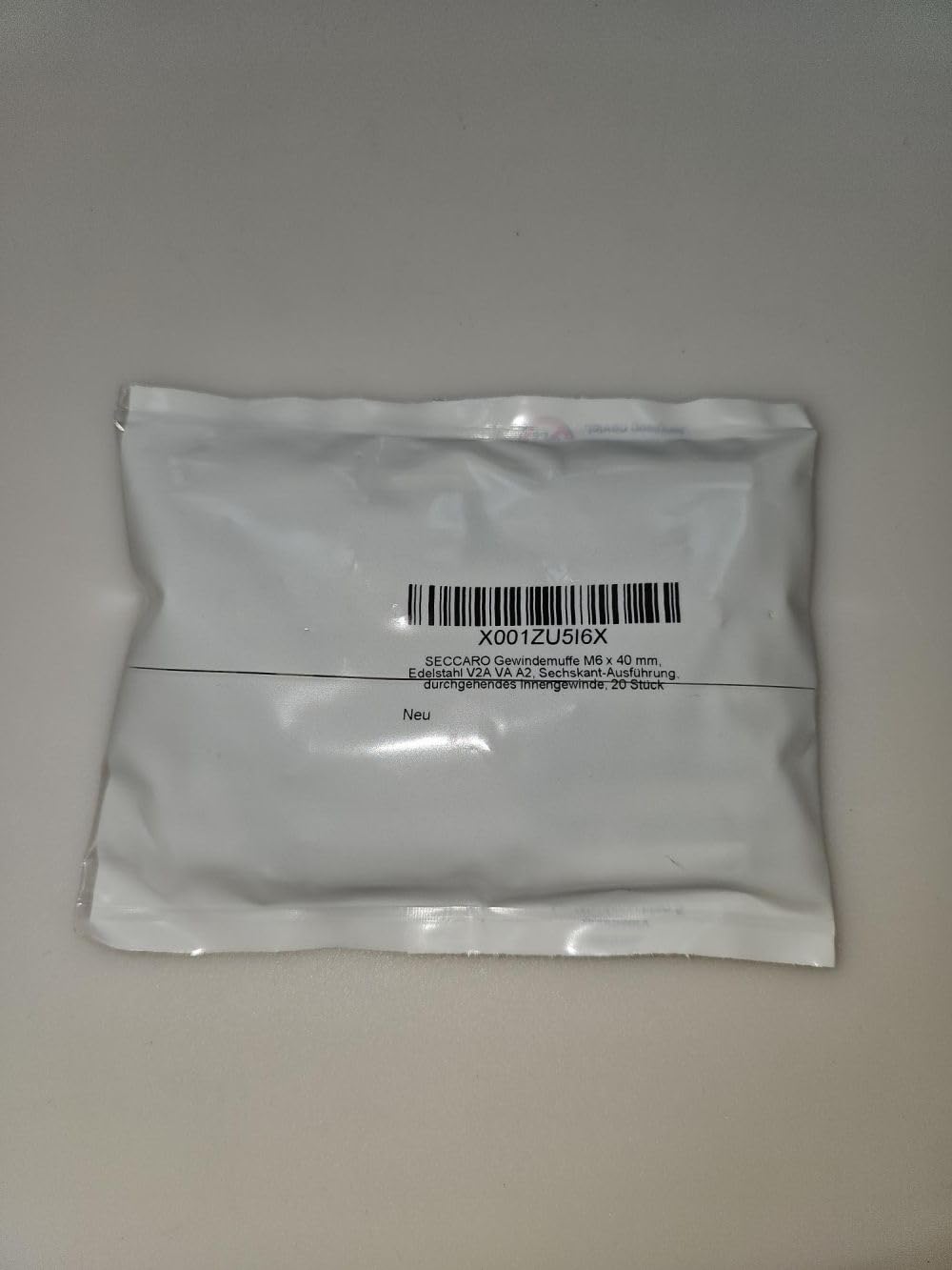SECCARO manguito de rosca M6 x 40 mm, acero inoxidable V2A VA A2, diseño hexagonal, rosca interior continua, 20 piezas