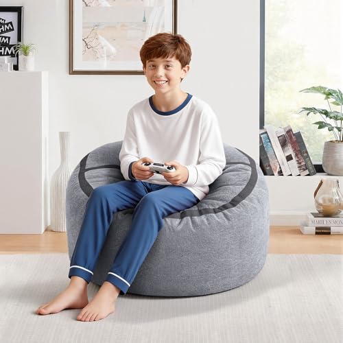 Image of 2FT Bean Bag Chair 2'Bean Bag Chairs with Memory Foam Filled Small Bean Bag | Bean bags with Machine Washable Cover Luxurious Velvet Fabric, Comfy Chairs for Living Room, Bedroom, Dorm, Darkgrey