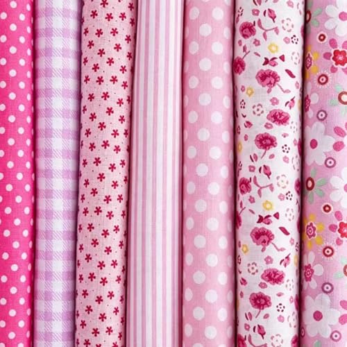 Image of Cotton Fabric DIY Making Supplies Quilting Patchwork Fabric Fat Quarter Bundles DIY for Quilting Cotton Patchwork Cushions (All Pink, 20 inch x 40 inch)