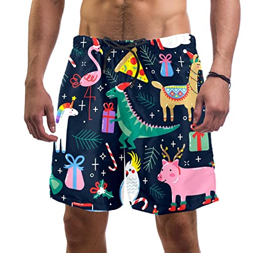 Maillots de bain pour hommes JDEZ : short de plage licorne de Noël coloré et confortable