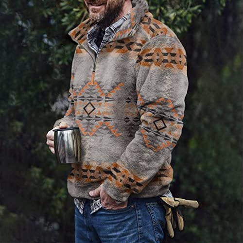 Maryia Thermal Fleece Sweatshirts For Men Double-Sided Plush Long Sleeve Winter Outdoor Warm Sweater Novelty Print Tops, 1#Brown #TOP1