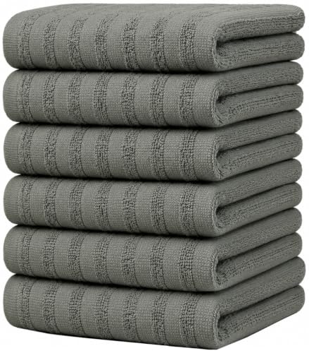 Image of Premium Kitchen Towels (20 inchx 28 inch, 6 Pack) | Large Cotton Dish Towels 450 GSM | Highly Absorbent Terry Kitchen Linen Set with Hanging Loop | Anthracite Solid