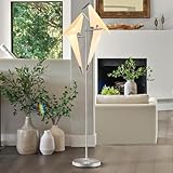 MORE CHANGE 69' Modern Origami Crane Bird Floor Lamp, Sliver Metal Paper Crane LED Standing Light Origami Swing Bird PP Lampshade Lighting Fixtures for Bedroom Dinning Room