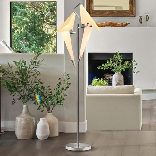 MORE CHANGE 69" Modern Origami Crane Bird Floor Lamp, Sliver