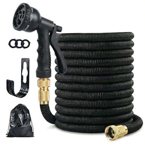 100ft Expandable Garden Hose Pipe (True 30m) - Copper-Plated Aluminum Fittings & 8-Pattern Spray Gun - No Leak Heavy Duty Flexible Water Hose with TPE Core & Oxford Cover for Car Wash & Gardening