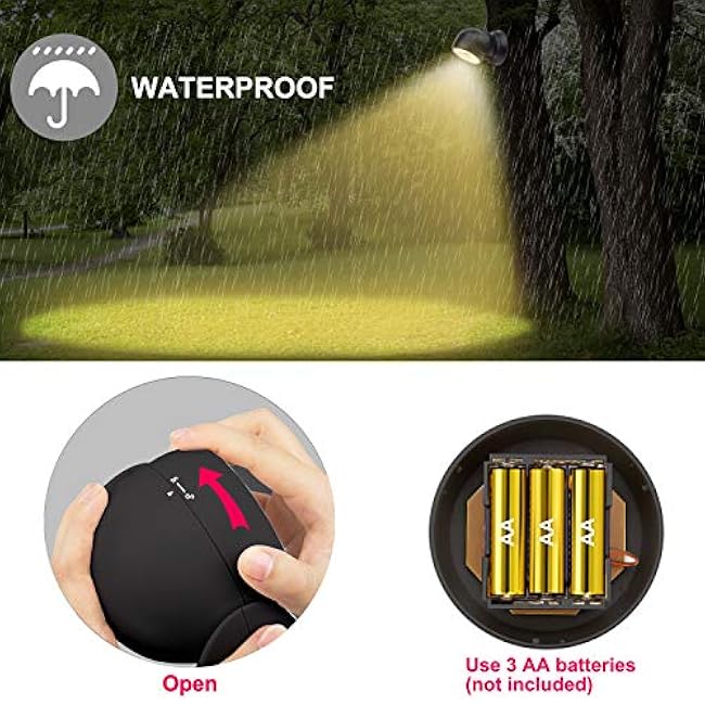 HONWELL Battery Operated Motion Sensor Light Outdoor Wireless Spotlight Waterproof Motion Detector Security Flood Light, Light Sensor Auto On Off for Outside Stair Shower Wall Corner Shed-1Piece