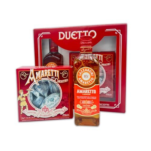Lazzaroni Duetto, Amaretto Lazzaroni 1851 Liquore Amaretto 50 cl 24°, Biscotti Amaretti di Saronno 50 g, Confezione Regalo, Antica Ricetta, Infusione Amaretti del Chiostro di Saronno