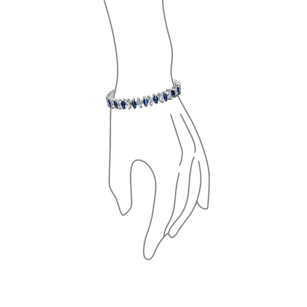 Stile Nuziale D'Epoca Cubic Zirconia Forma Marquise Aaa CZ 25 Ctw Alternando Simulato Nero Bianco Chiaro Blu Zaffiro Bracciale Da Tennis Matrimonio Giallo 14K Oro Placcato Argento 7 Pollici
