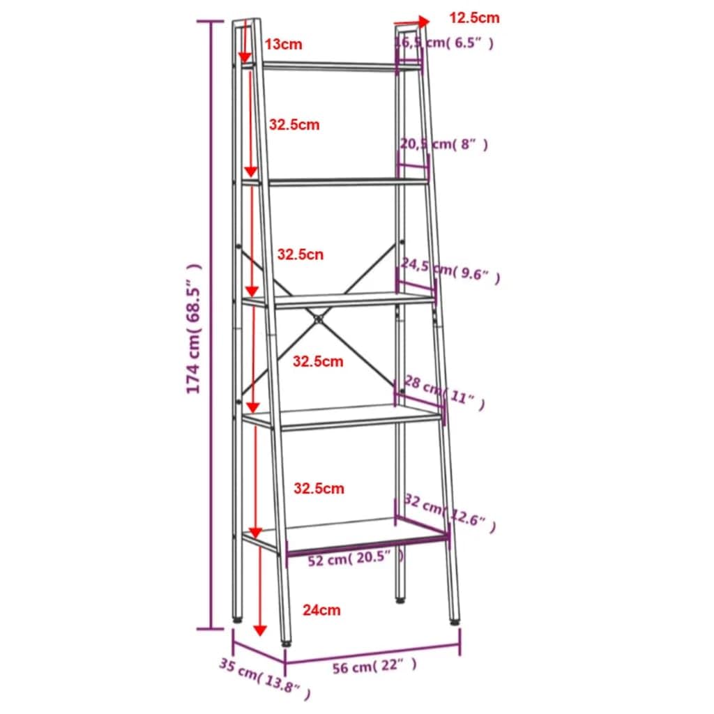 Scaffale Autoportante a 5 Ripiani in Acciaio 56x35x174 cm | Libreria verticale salvaspazio per soggiorno, bagno e studio, ideale per organizzare libri, piante e oggetti quotidiani.