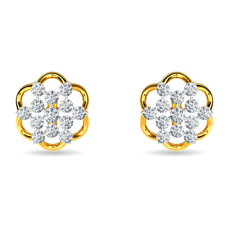Image of KISNA JEWELS 14KT|18KT BIS Hallmark Pure Gold and Diamond Stud Earrings For Women with Screw Back clouser