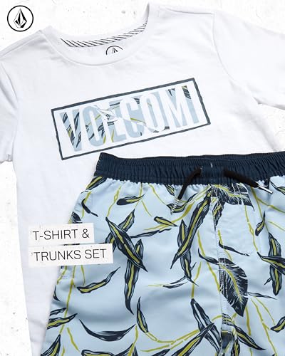 Image of Volcom Baby Boys Swim Set - 2 Piece Short Sleeve Swim Shirt Graphic Tees & Board Shorts - Infant Toddler Little Boys Swimsuit