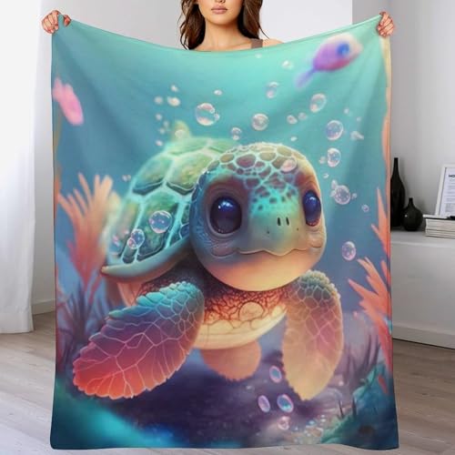 Decke Flannel Kuscheldecken Schildkröte Couchdecke, Warme Weiche Vier Jahreszeiten Decken, Schlafdecke Tagesdecke （130×150cm）