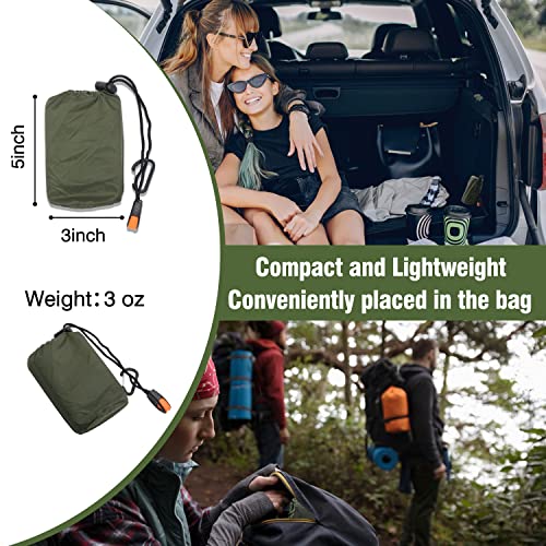 Ini Moni Emergency Blankets Pack Of 4 Extra-Thick Thermal Blanket With Whistle, Survival Gear For Hiking, Camping, Running, First Aid Essentials, Space Blanket, (Army Green) #TOP5