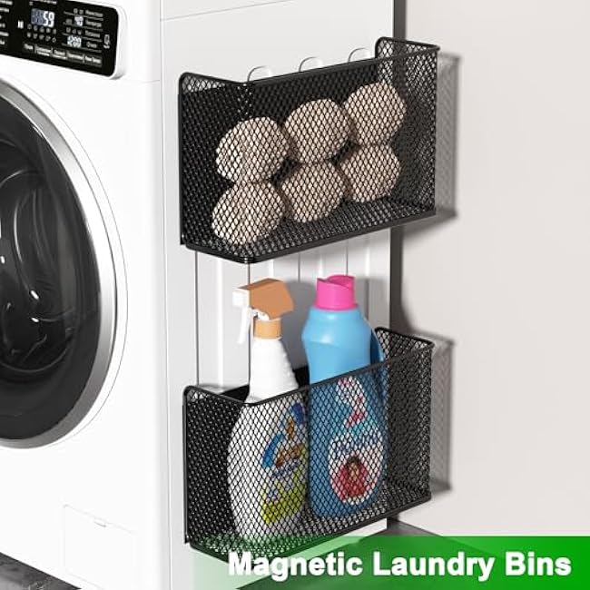 Magnetic Baskets Shelf Bins Organizer Holder Storage Rack Containers for Fridge, Whiteboard, Locker - Home Kitchen Laundry Office School