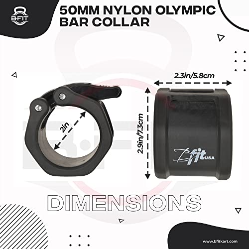 Image of B Fit Olympic /Regular Barbell Collars (Pair)- Solid Nylon /ABS /Aluminium Locking Clamps Size 25 /28 /50 MM Optional (50 MM Pro Style Black)
