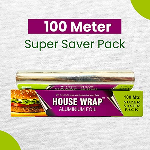 Image of House Wrap Aluminium Foil 100 Meters for Food Packing, Cooking, Baking | Super Saver Family Pack | Foil Paper for Food Wrap 11 Microns Thickness (Pack of 2)