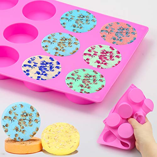 Palksky 12-Cavity Large Round Soap Mold, Pink, Freshie Supplies/Shower Steamer