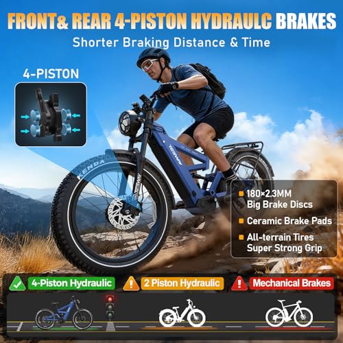 Image of TESWAY X9 Ultra Dual Motor Ebike, 60V 30Ah 200KM /120 Miles Long Range, 4000W 43MPH 240NM, 26 inch Fat Tire Full Suspension AWD Electric Bike for Adults