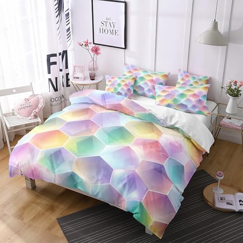 Housse de couette 240x220 moderne avec motif patchwork hexagonal dégradé