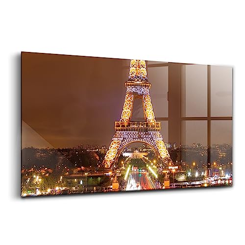 Wallart tour de paris eiffel illuminée grand format en verre d'art