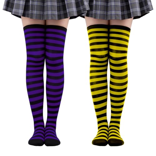La mejor selección de Medias . 49 LISAPRO Medias de Halloween hasta el Muslo para Mujer, 2 Pares de Calcetines Altos con Rayas Finas, Medias hasta la Rodilla divertidos, Medias Elásticas de Algodón (Amarillo y...