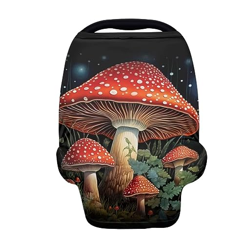 Image of Youngerbaby Red Mushroom Baby Car Seat Covers Nursing Cover Breastfeeding Soft Infant Carseat Canopy,Stretchy Breathable Cover for Stroller High Chair Shopping Cart Canopies